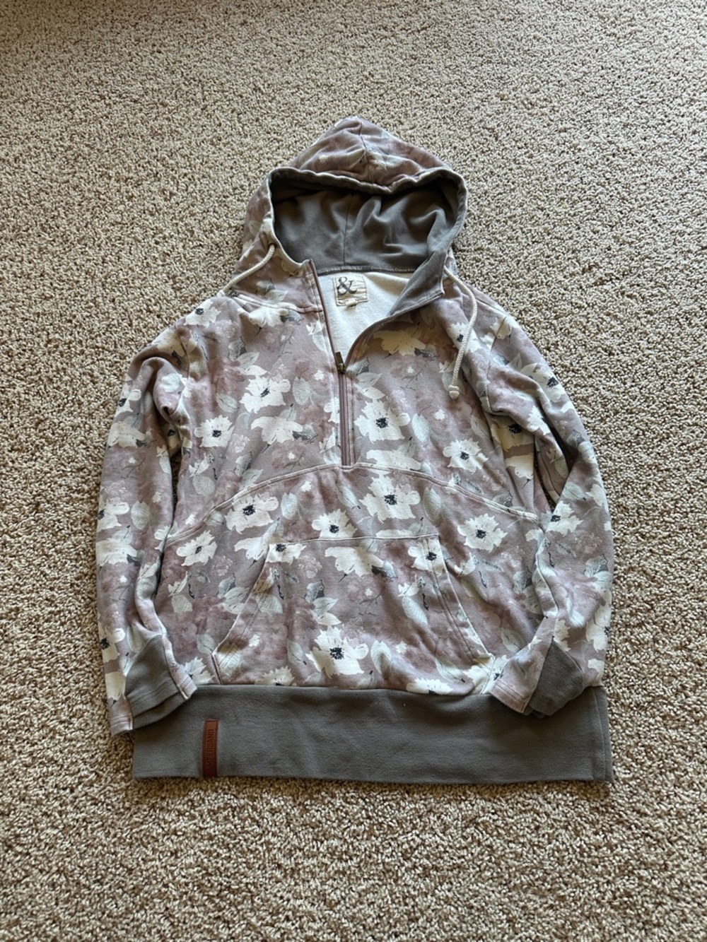 AMPERSAND AVE Taupe Floral Half-Zip Hoodie